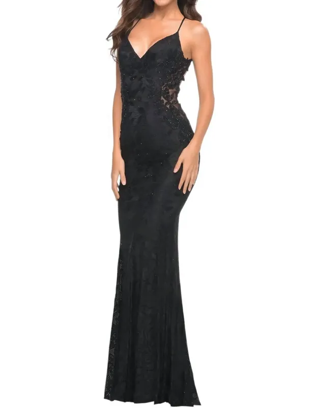 Illusion Stretch Lace Prom Dress