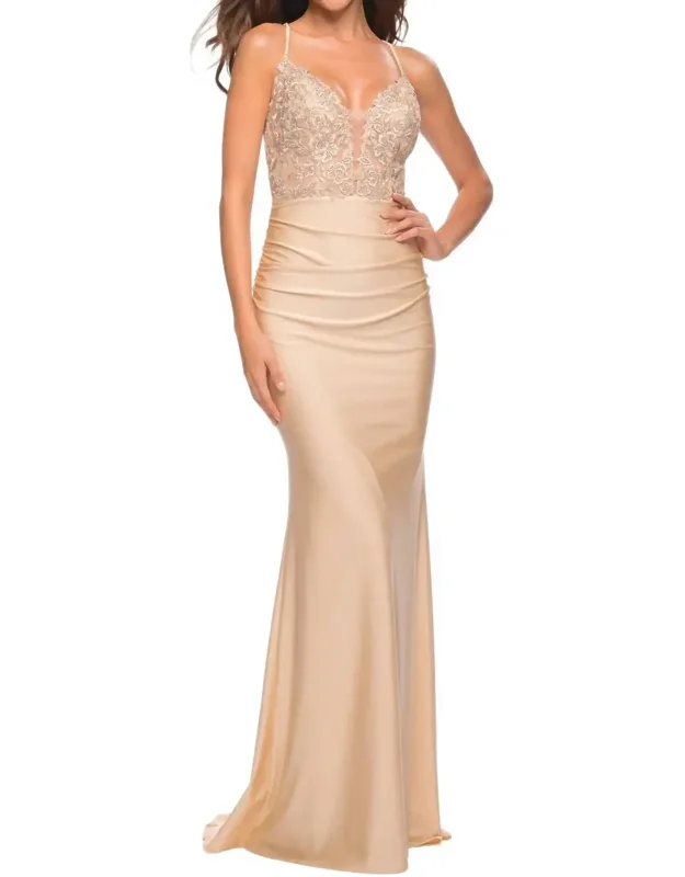 V-neck Sheer Waist Prom Dress