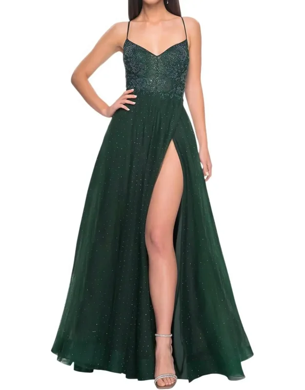 A-line Rhinestone Leaf & Floral Prom Dress