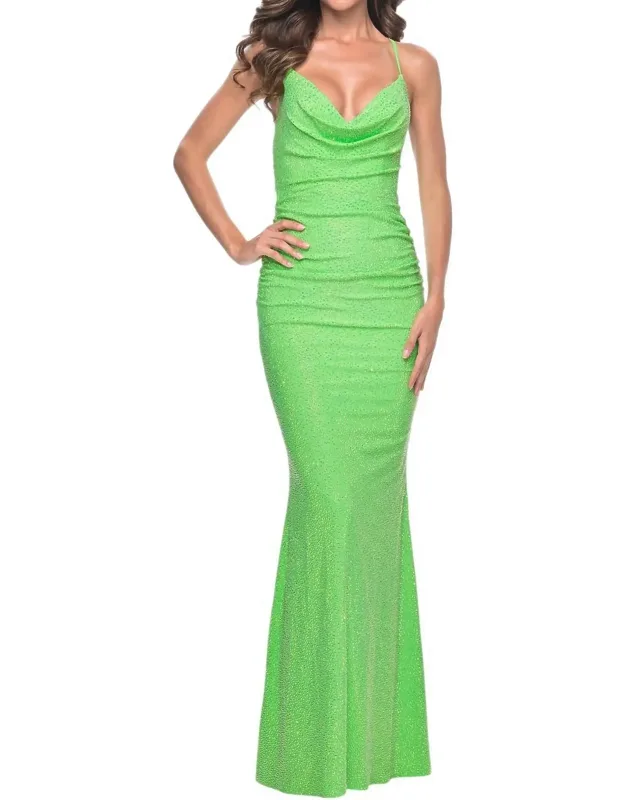 Draped Neckline Jersey Prom Dress