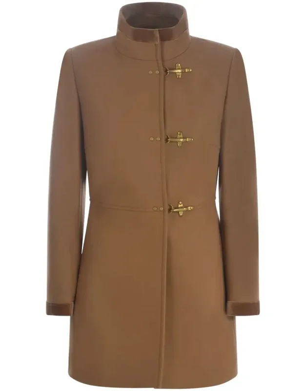 "fay Coat With Velvet Finishes And Polo Neck"