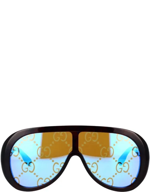 Eyewear Sunglasses Havana Blue Mirrored Mask Acetate