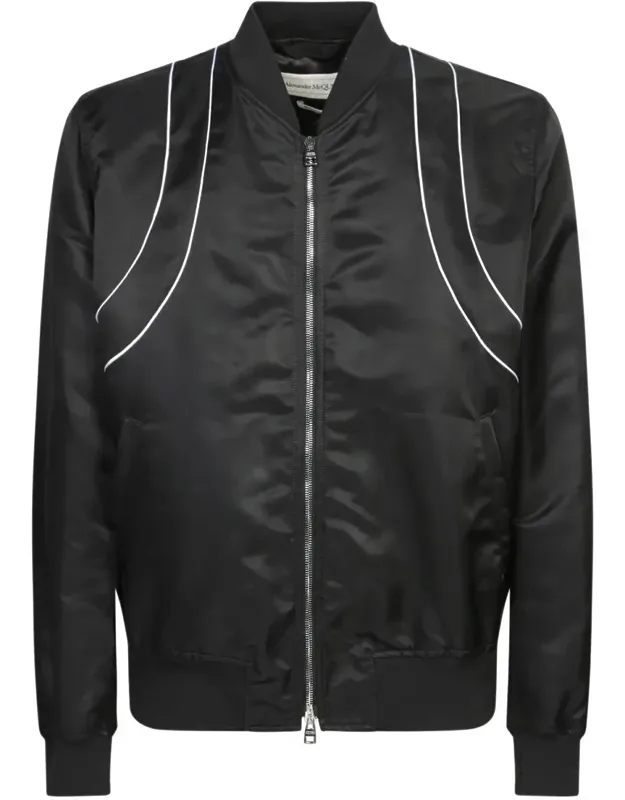 Jacket With White Contrasting Trims And Front Zip Closure