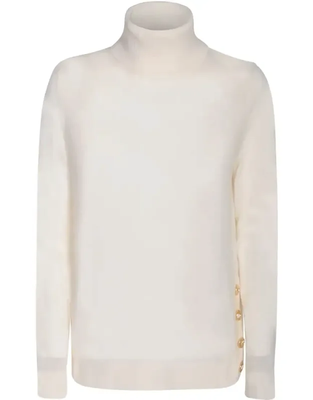 Knitwear Ribbed Turtleneck With Golden Button Details