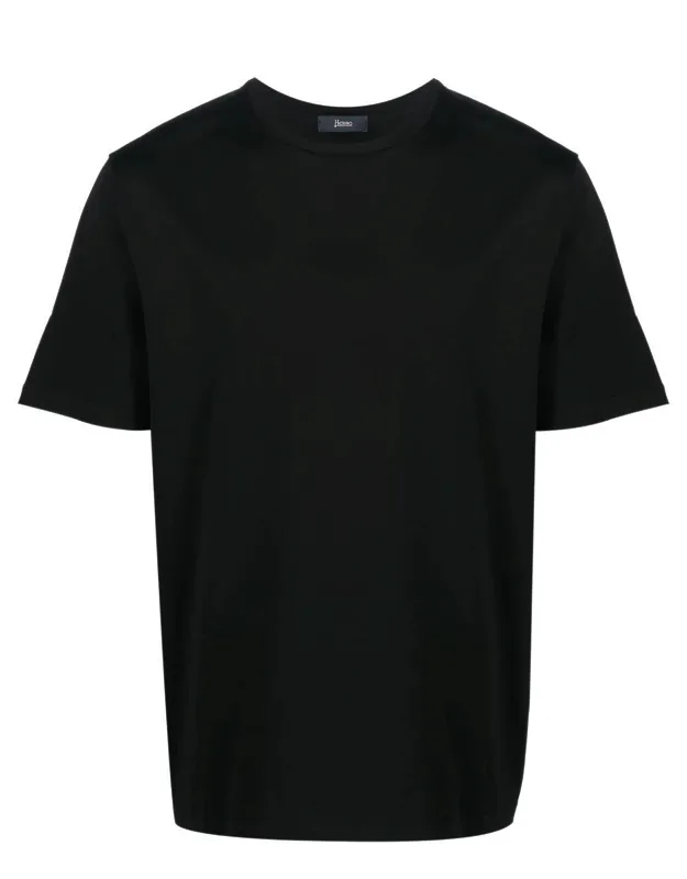 Herno Short-sleeved T-shirt With Silver Logo Plaque, Crew Neck, And Straight Hem