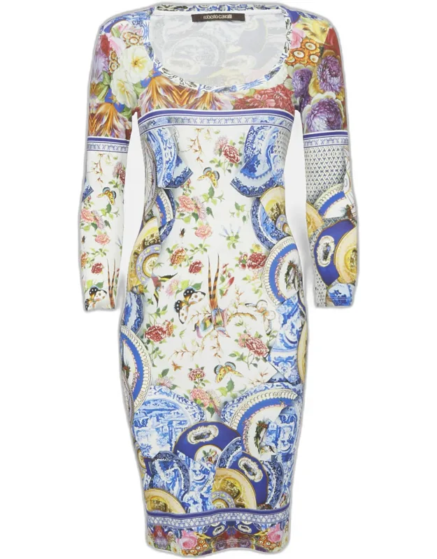 Multicolor Printed Jersey Round Neck Short Dress