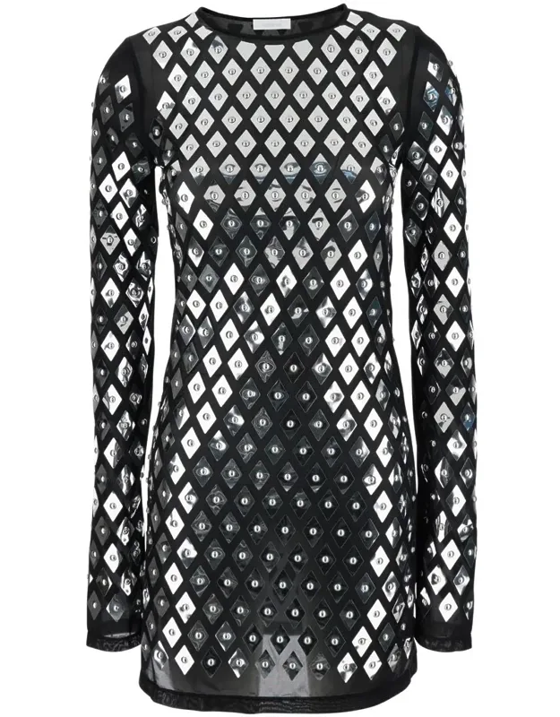 Dress With Geometric All-over Pattern In Semi-transparent Polyamide