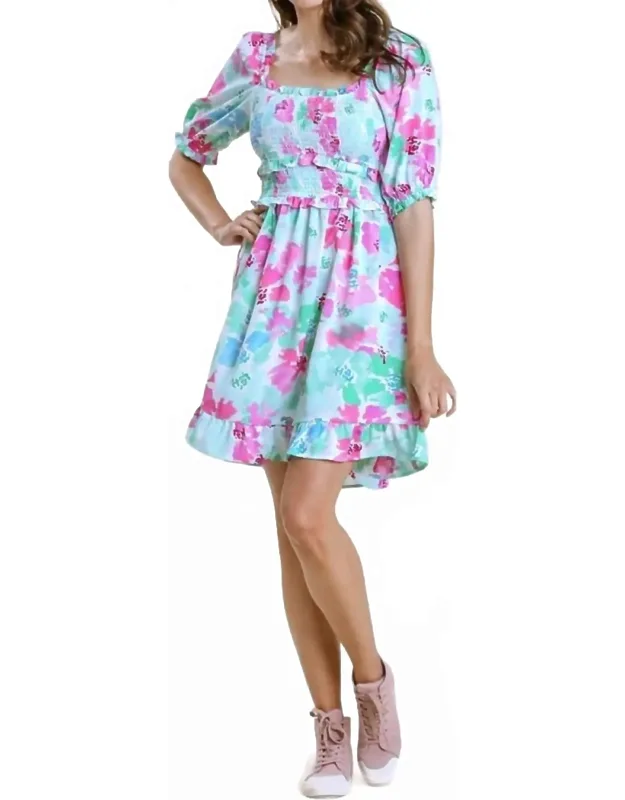 Ruffle & Smocked Floral Dress
