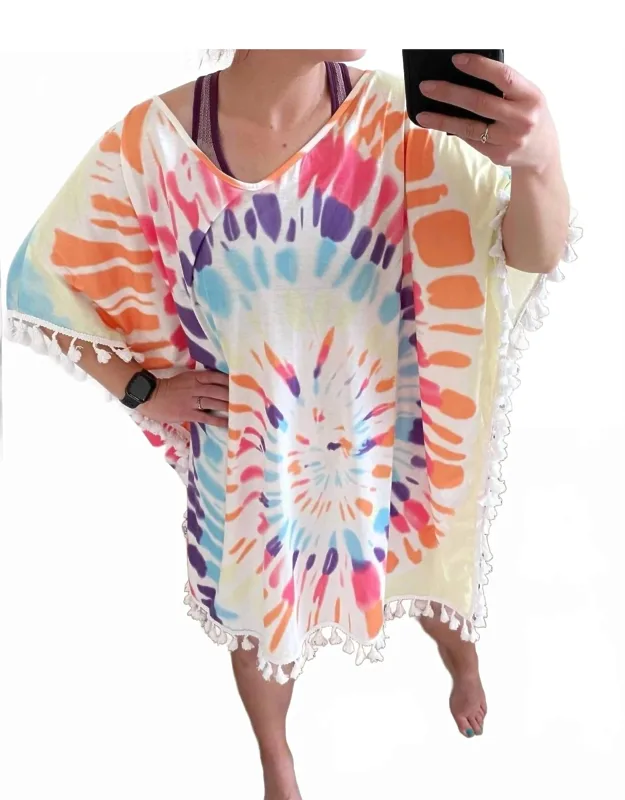 Tie Dye Fringe Caftan Top