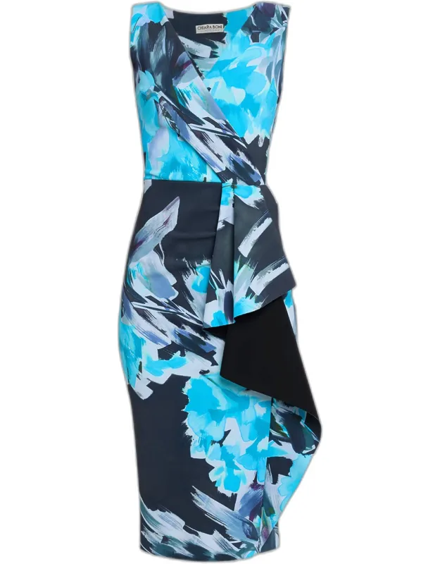 Draped Abstract-print Bodycon Dress