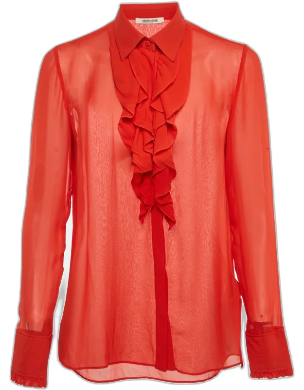 Silk Chiffon Ruffle Neck Sheer Shirt