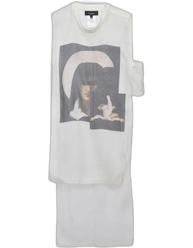 Off White Printed Silk High Low Hem Pullover