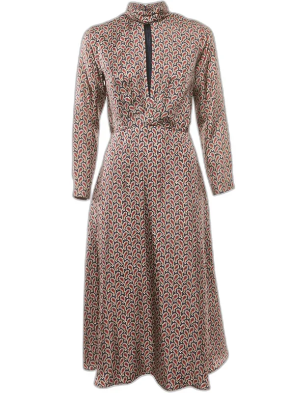 Paisley Printed Silk High Neck Maxi Dress