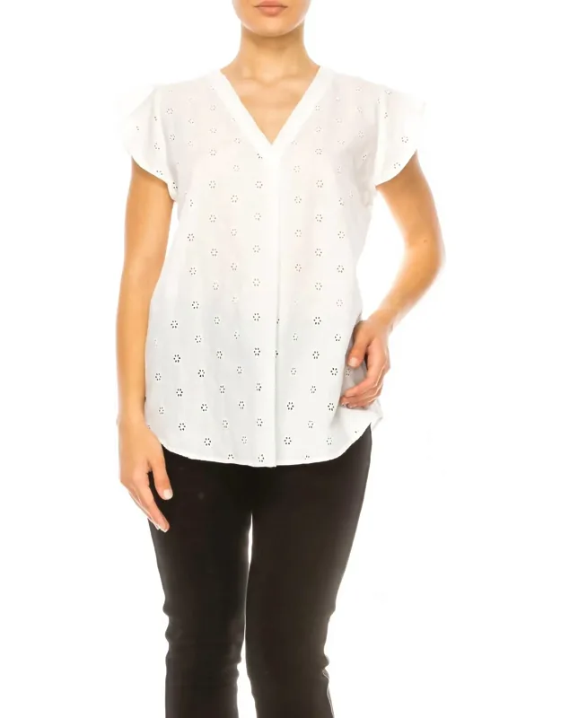 Floral Eyelet Cap Sleeve Top