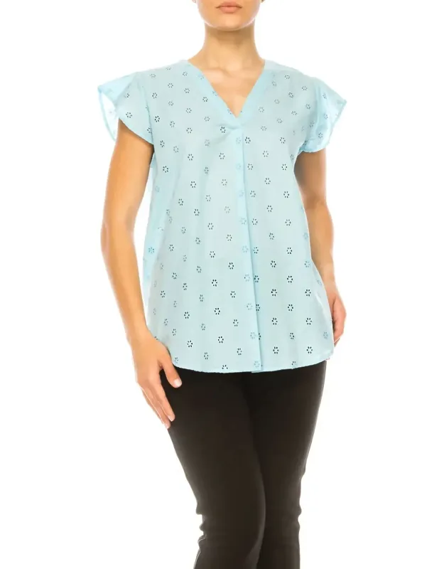 Floral Eyelet Cap Sleeve Top