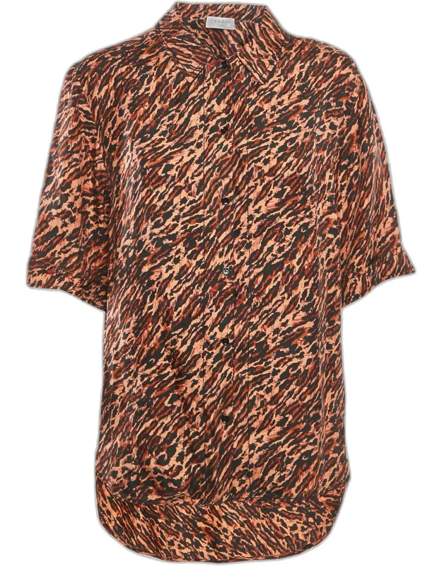 Leopard Print Silk Short Sleeve Shirt