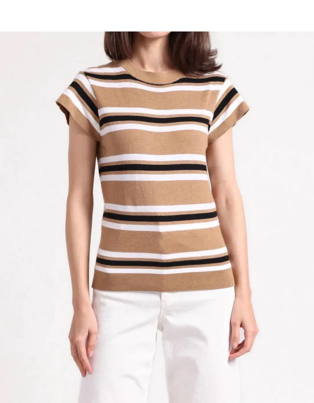Multi Stripe Cap Sleeve Crewneck Tee