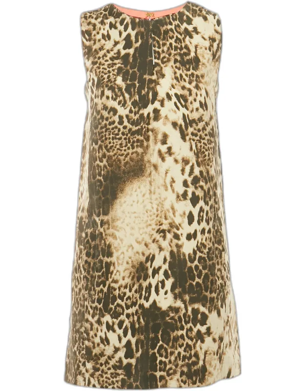 Leopard Pattern Linen Blend Shift Dress