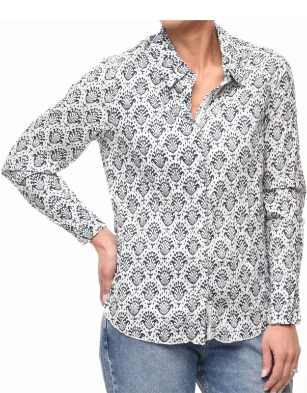 Gretchen Button Down Blouse In 100% Cotton With Long Sleeves