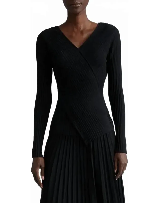 Wrapped-front Ribbed Sweater
