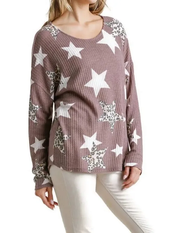 Star & Leopard Waffle Knit Top