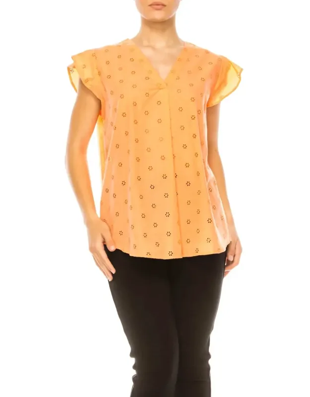 Floral Eyelet Cap Sleeve Top