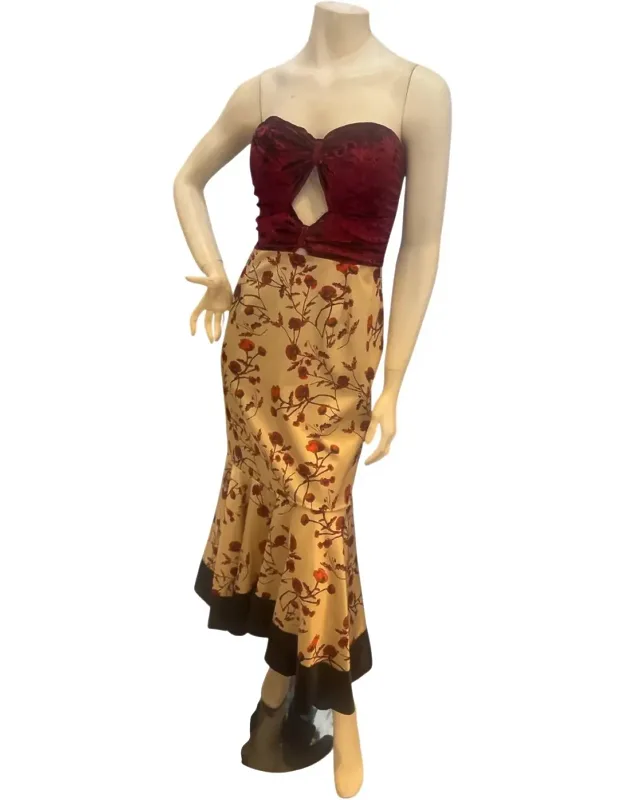 Strapless Floral Satin Dress