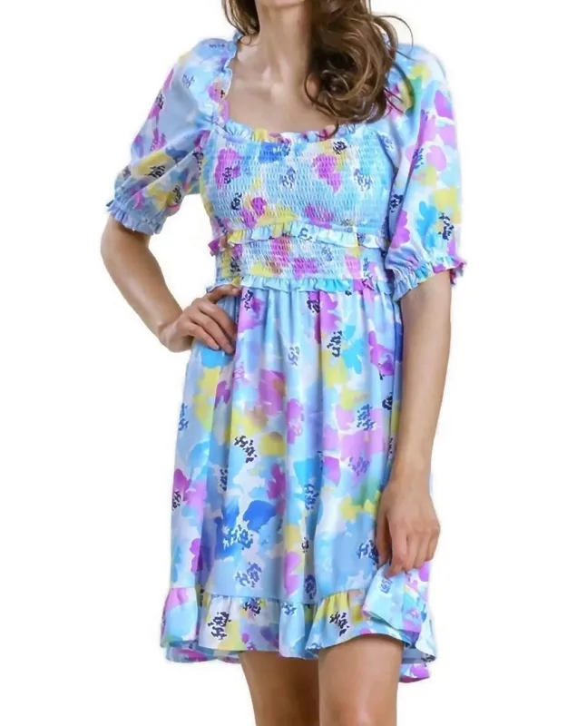 Ruffle & Smocked Floral Dress