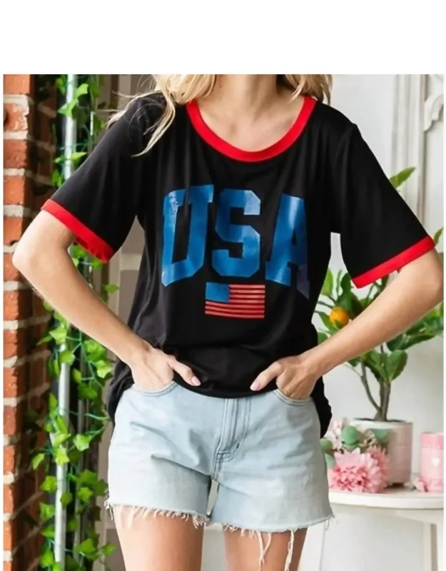 Americana Patriotic Flag Theme Short Sleeve Top