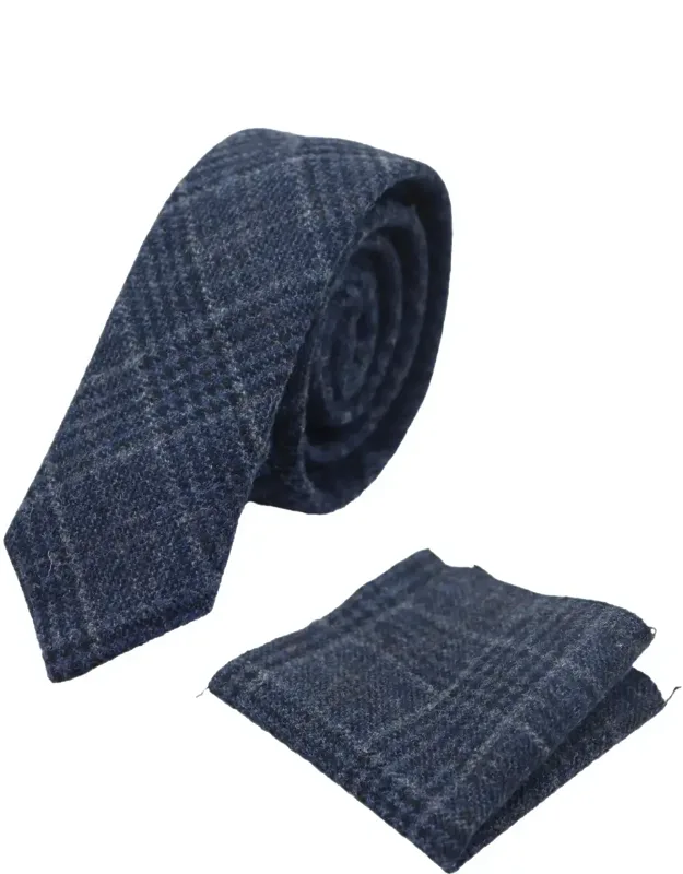 Tweed Herringbone Tie & Pocket Square - Classic Vintage Style For Weddings And Parties
