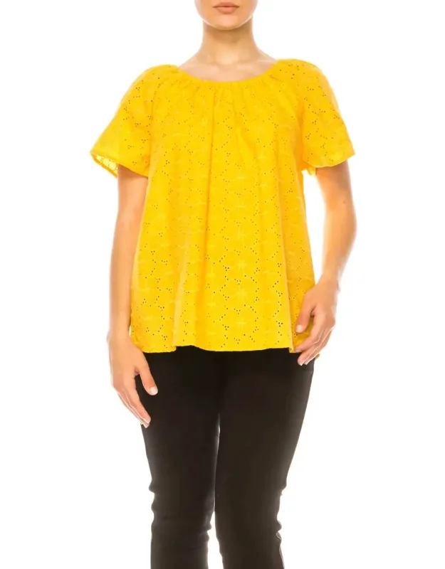 Floral Eyelet Elastic Neckline Top