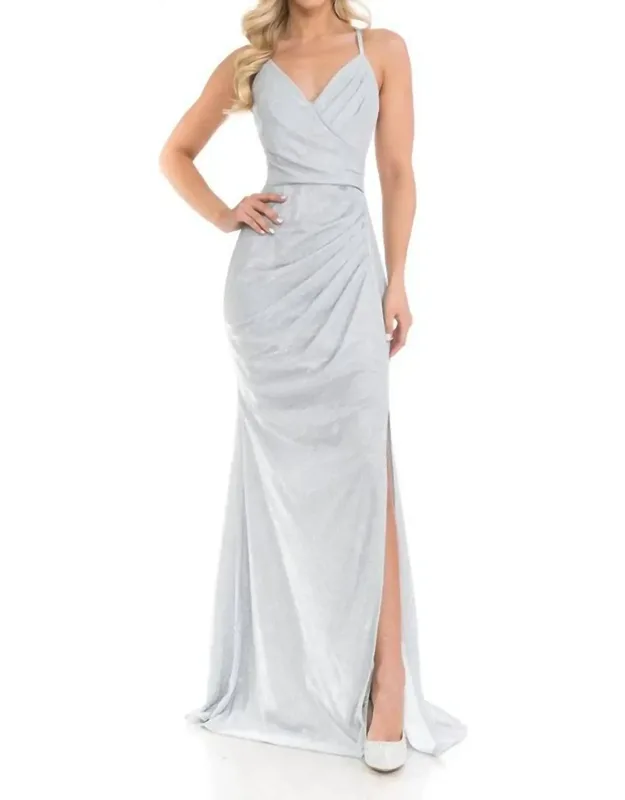 Metallic Strapped Wrap Style Prom Dress