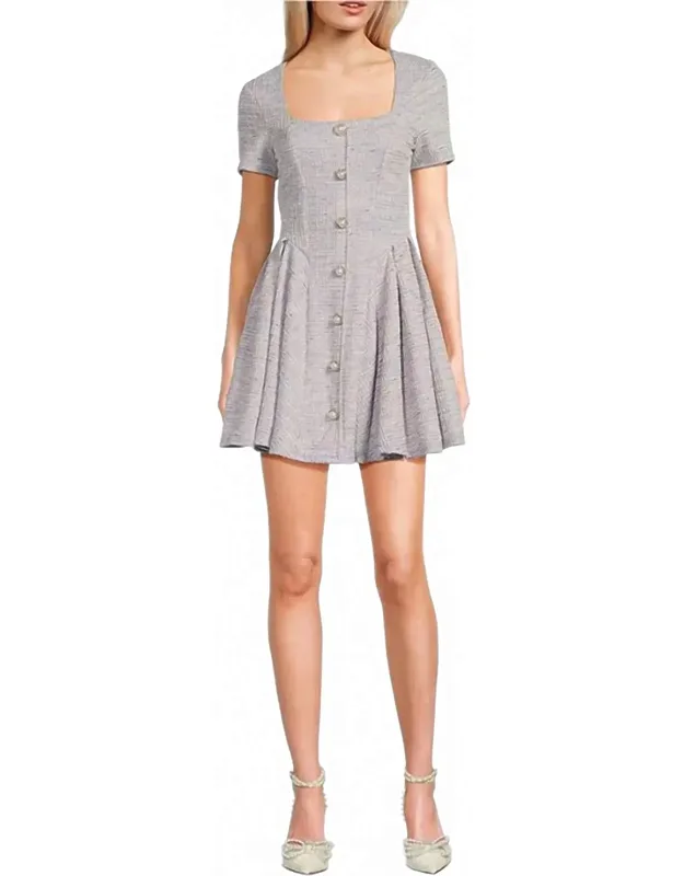 Printed Boucle Square Neck Short Sleeve Dress