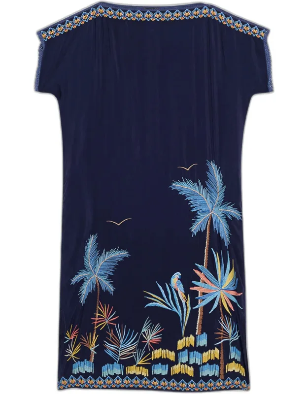 Embroidered Midi Shift Dress