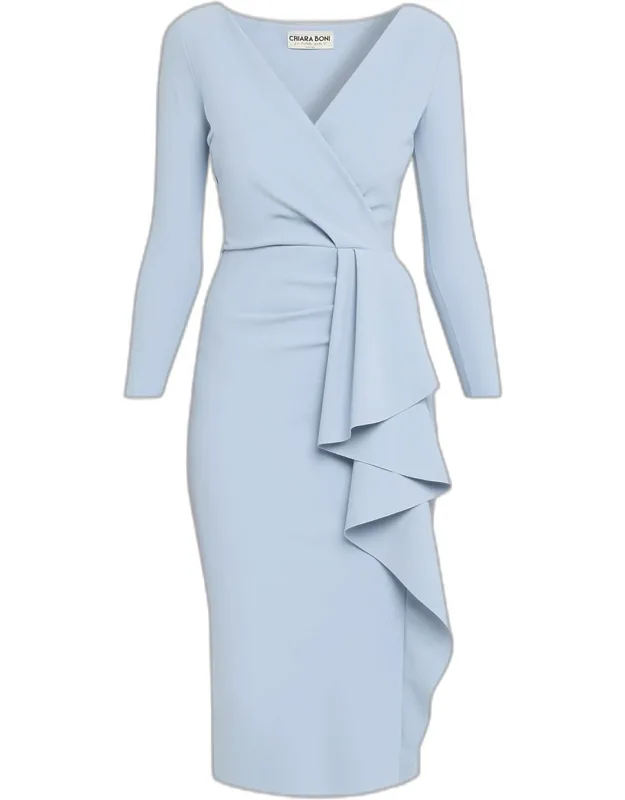 Draped Faux Wrap Bodycon Midi Dress