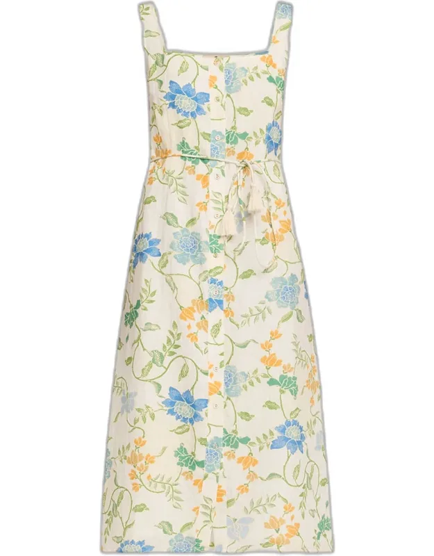 Paloma Bloom Button-front Linen Dress