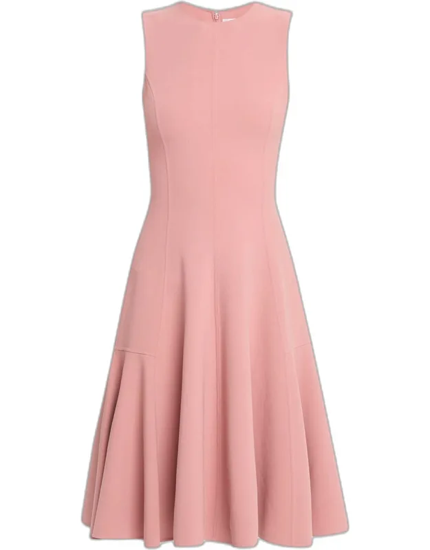 Sleeveless Wool Crepe Flare Dress