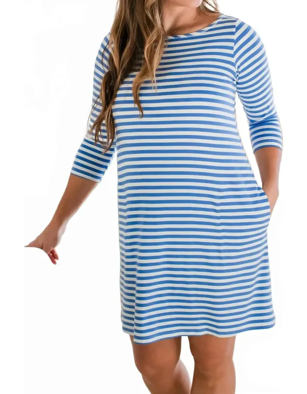 Rita Boatneck A-line Dress With Pockets In Classic Stripe, Easy, Flattering