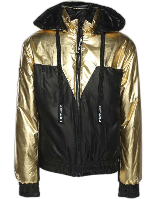 Gold/black Nylon Bomber Hoodie Jacket