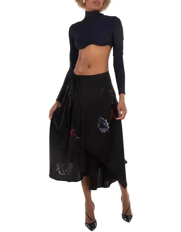 Drape & Gather Detail Silk Skirt