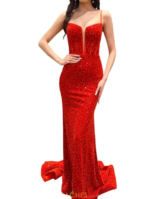 Velvet Sequin Prom Dress With Pearl Embellishments