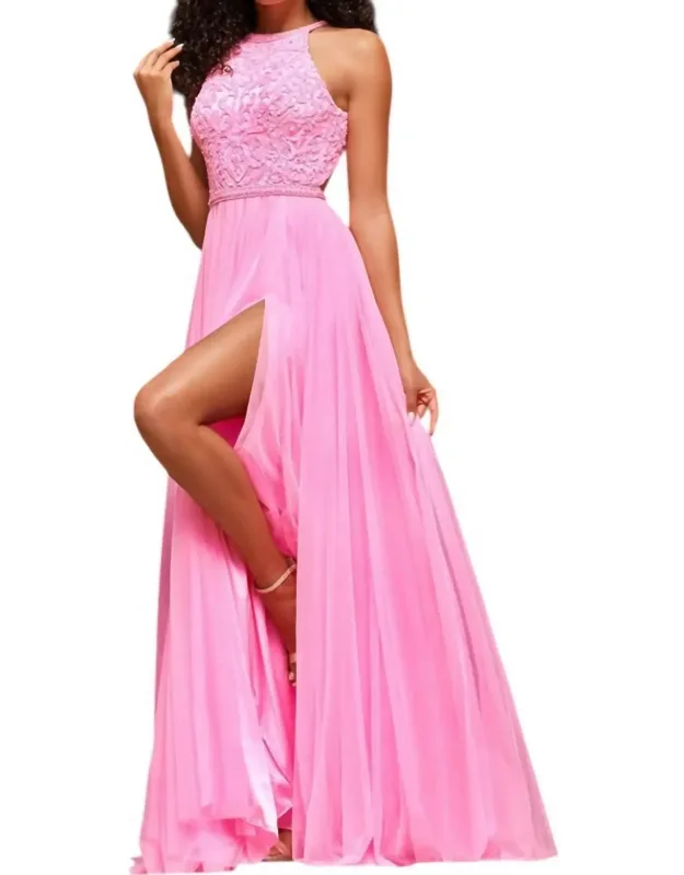 Halter Slit Prom Dress