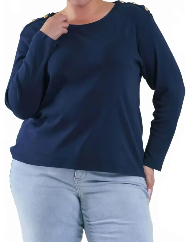 Long Sleeve Button Shoulder Top