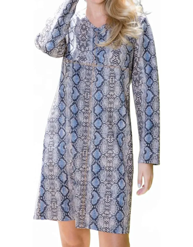 Suede V-neck Dress In Snake Print