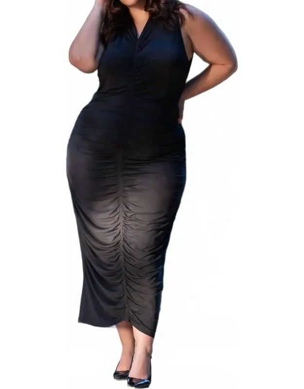Roxie Dress - Plus With Figure-flattering Ruched Seams And Slip-on Style
