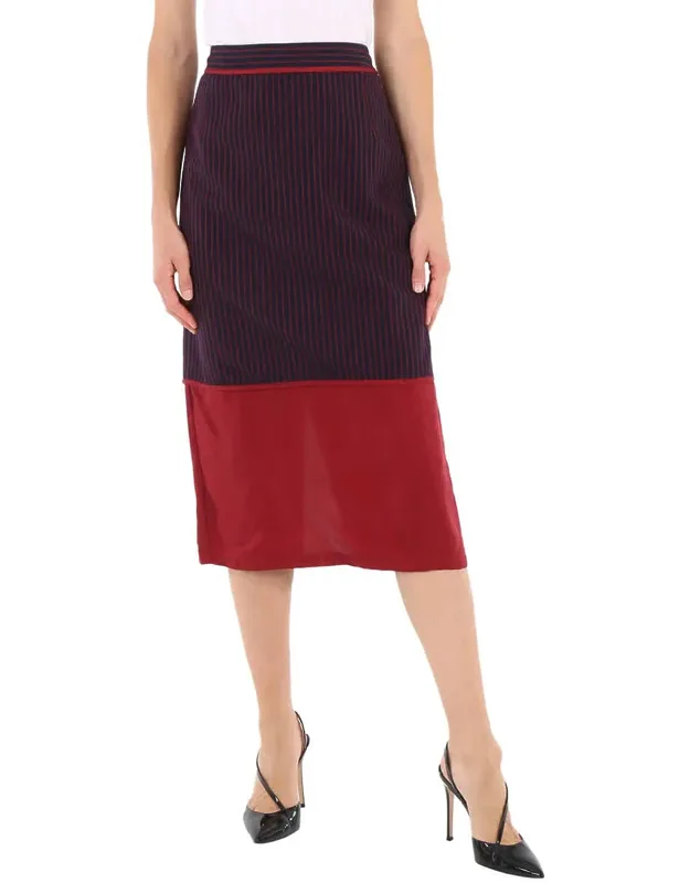Striped Panel Midi Skirt