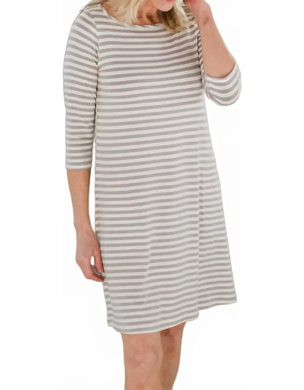 Rita Boatneck A-line Dress With Pockets In Classic Stripe, Softness And Breathability