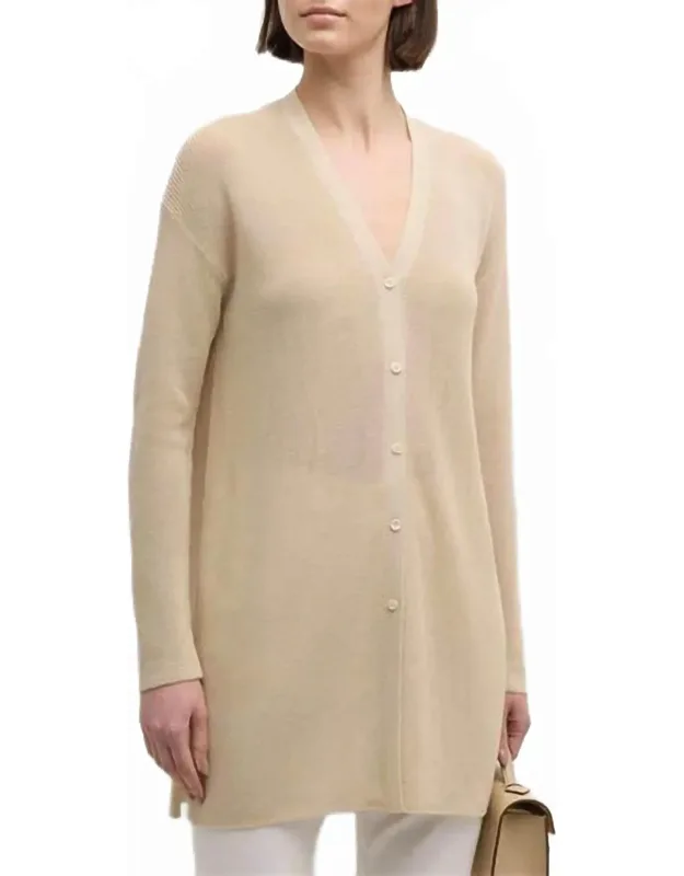 Ribbed Side-slit Cotton Cardigan