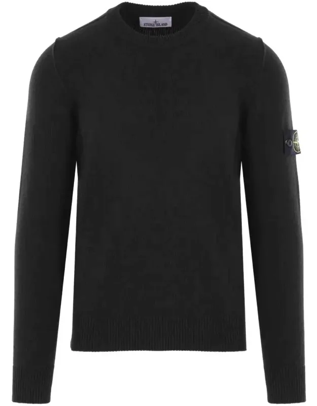 Crew Neck Wool Sweater With Reverse Stitch Details