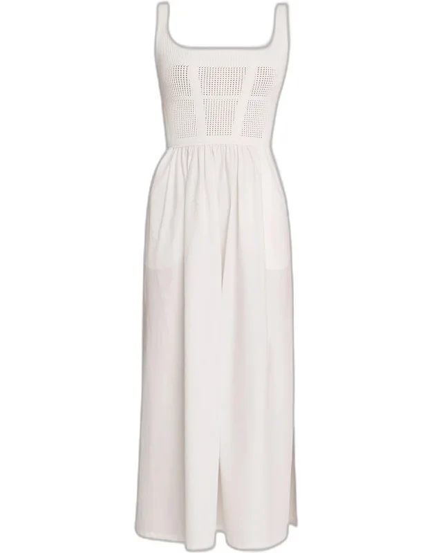 Pointelle Mixed Media Midi Dress